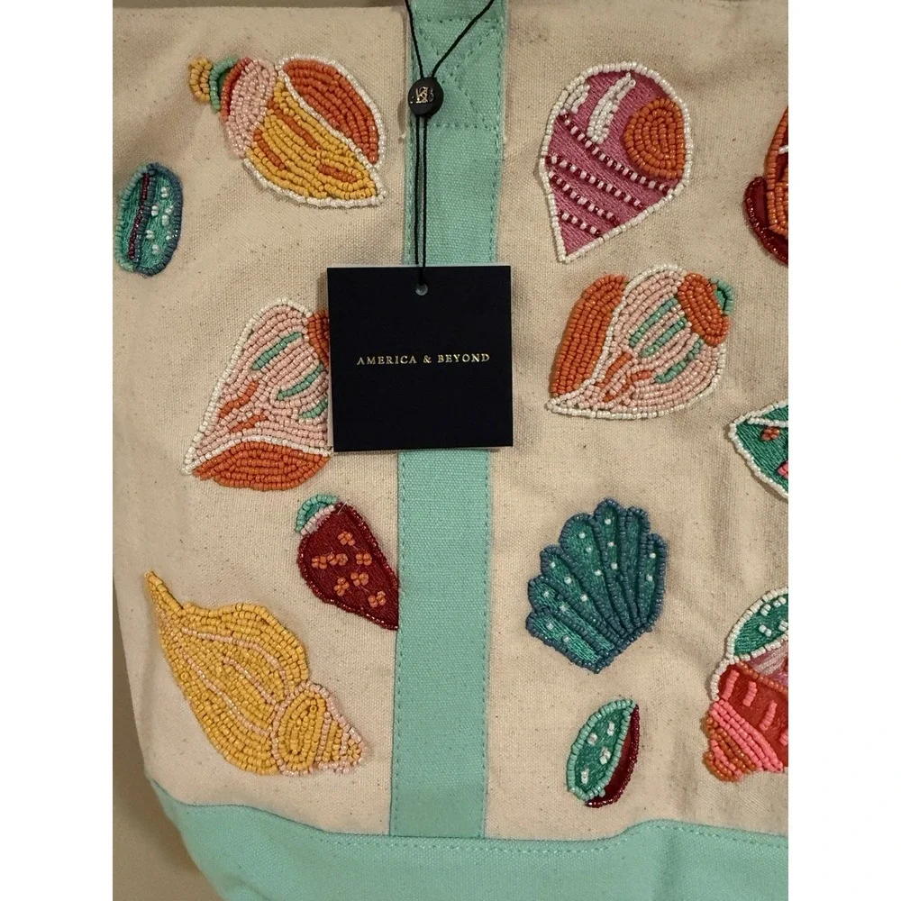 America & Beyond Underwater Tales Fish Turtle Lobster‎ Beaded Tote Boat Bag NWT